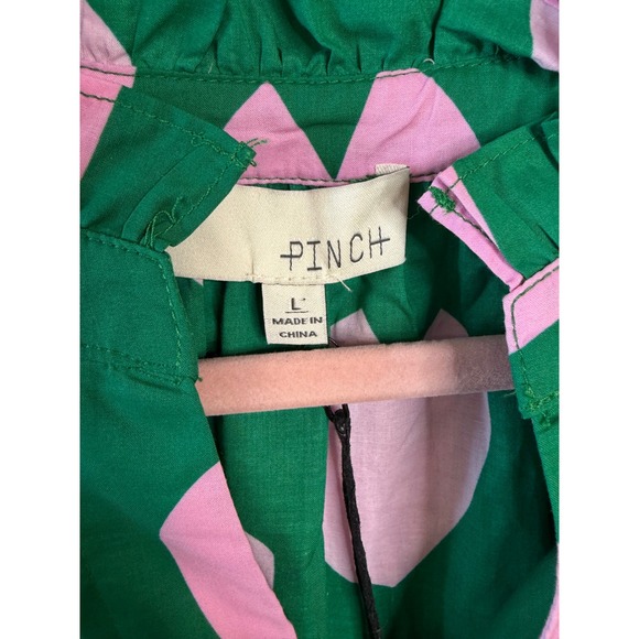 Pinch Tina Dress Green Pink Heart Print Cotton Ruffle Mini Dress Large NEW - Picture 3 of 6